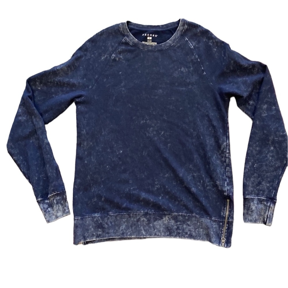 Decree Men’s Vintage Wash‎ Blue Crewneck Sweater Tie Dye Zip Hem Casual M